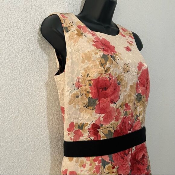 NWT DOLCE & GABBANA Dress Pink Cream Floral Jacquard Black Sleeveless Dress 42 6 - Picture 5 of 16